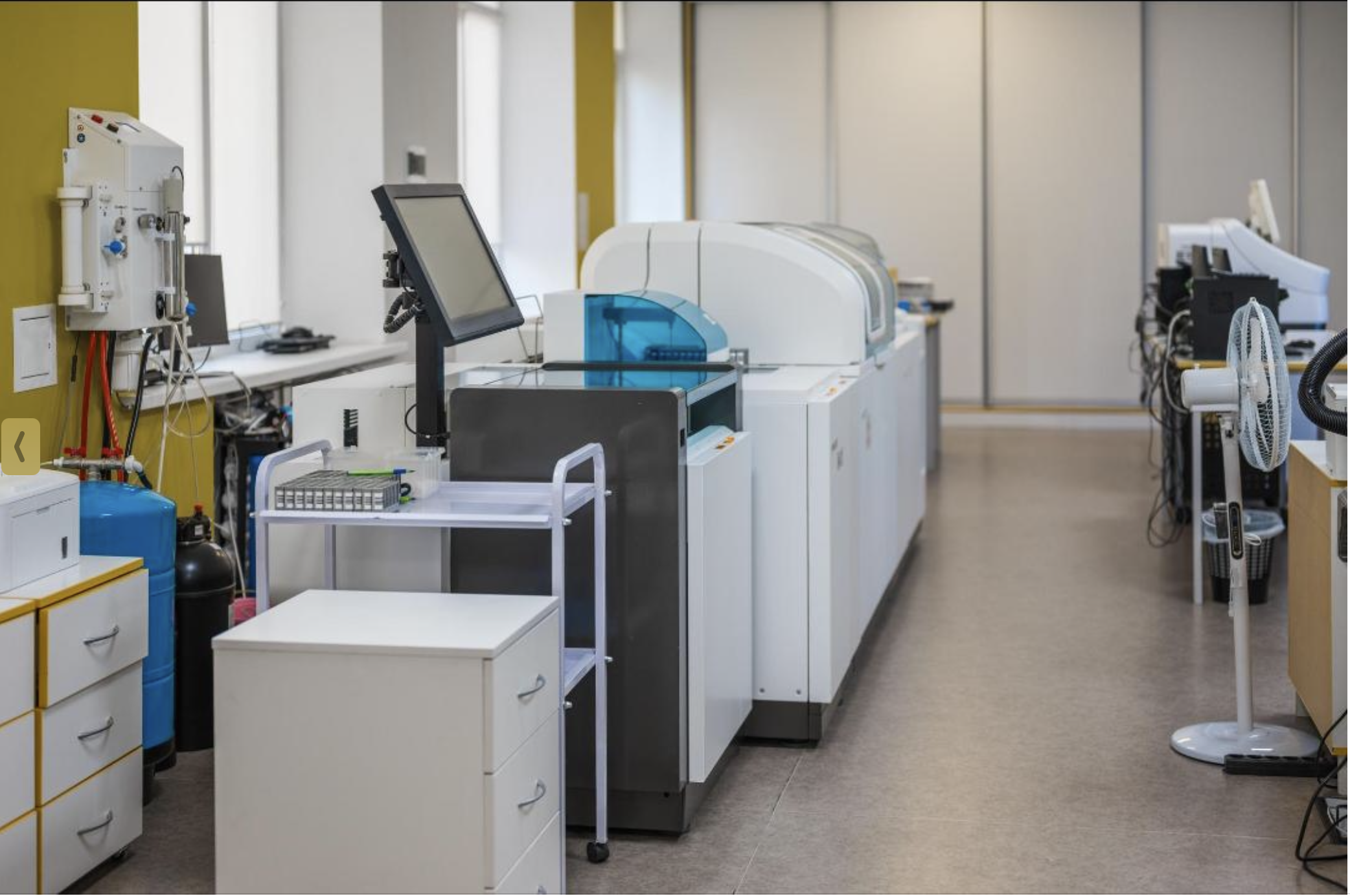 EuroMed Diagnostics — pathology lab interior with automated analyzers